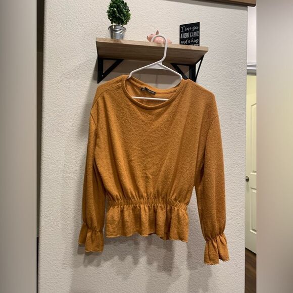 ZARA peplum long sleeve top - mustard color. Worn a handful of times. - Picture 1 of 3